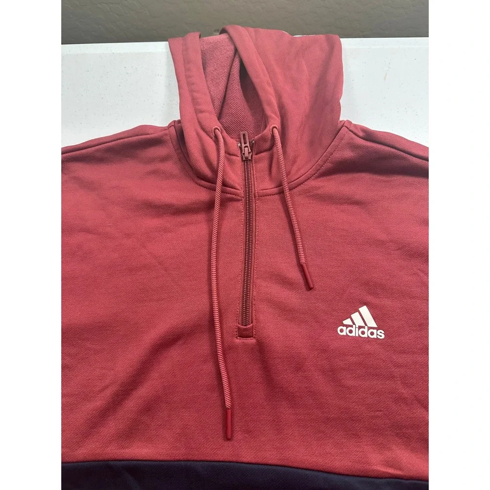 Adidas Mens Quarter Zip Hoodie Burgundy Navy Colorblock GD9027 Large
